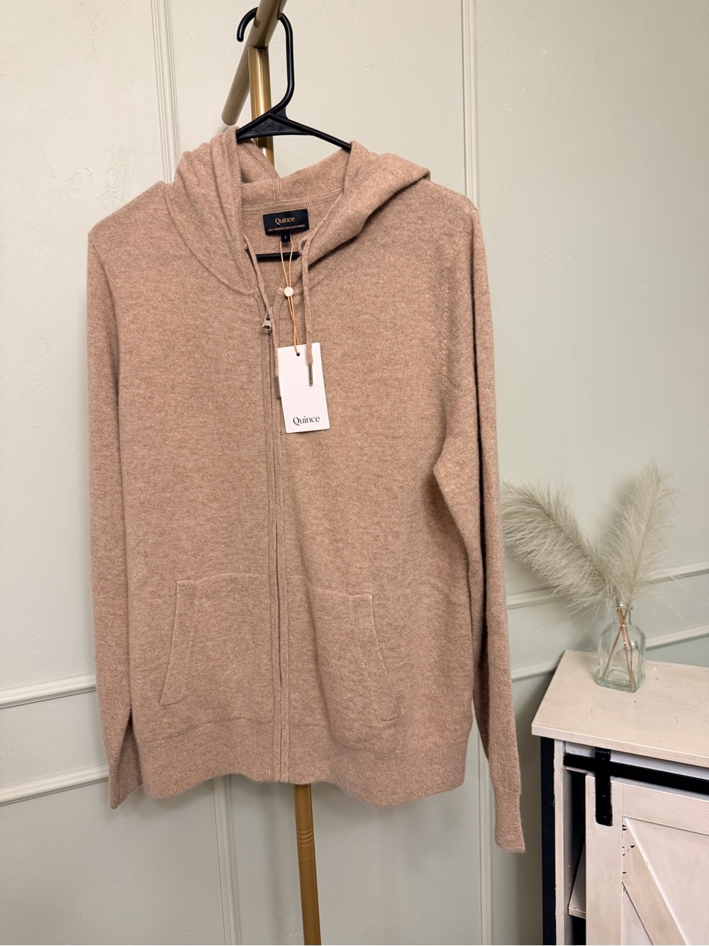 Quince Cashmere Sweater Zip Hoodie Cardigan in Oatmeal MSRP $120